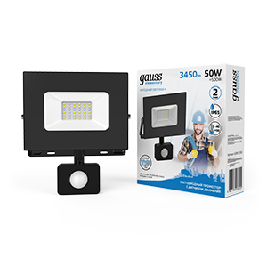 Рекомендуем купить Прожектор светодиодный Elementary-S ДО 50Вт 6500К IP65 3450лм 175-265В датчик движения черн. GAUSS 628511350