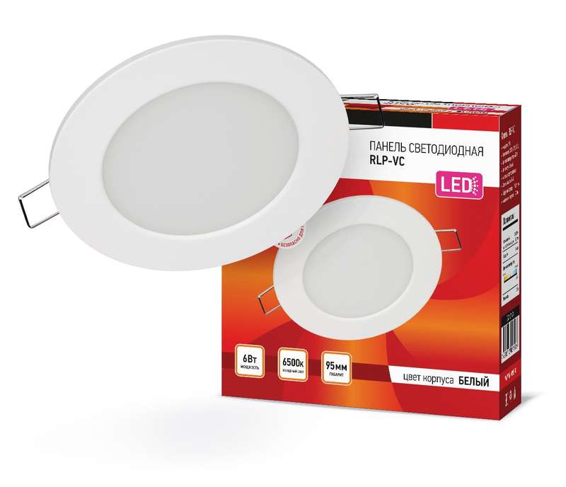 Рекомендуем купить Светильник светодиодный RLP-VC 6Вт 230В 6500К 420лм 95мм IP40 панель круглая бел. IN HOME 4690612024516