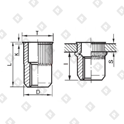 Заклепка М12x23 с внутренней резьбой, насечками и цилиндрическим бортом, алюминий - №2