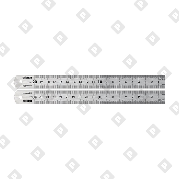 Линейка Biber 40163 400 мм нержавеющая сталь, двухсторонняя шкала - №1