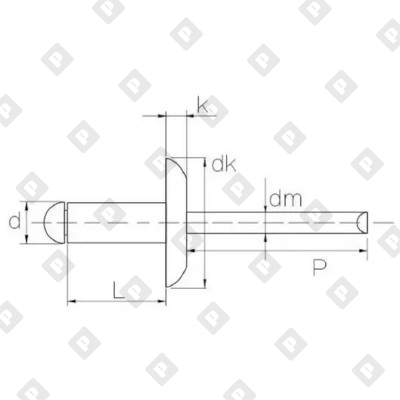 Заклепка вытяжная открытая 3,2x10 с увеличенным бортом 9,5 мм, оц. сталь / оц. сталь - №2