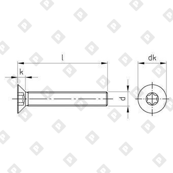 Винт ISO 10642 (DIN 7991) M6x20 с потайной головкой и шлицем TORX, нерж. сталь А2 - №3