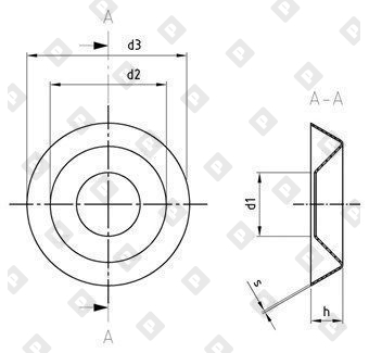 Шайба NF E 27-619 Ø6 штампованная, со скосом 90 градусов, нерж. сталь А2 - №2