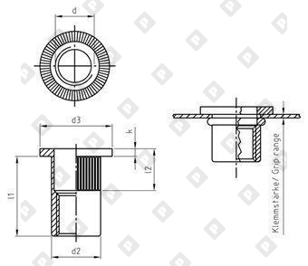 Заклепка-гайка ART 1025 M10x22 с насечками и цилиндрическим бортиком, нерж. сталь A2 - №3