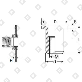 Заклепка М6x15.5 шестигранная с внутренней резьбой и цилиндрическим бортом, оц. сталь - №2