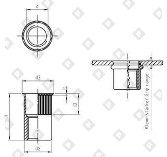Заклепка-гайка ART 1021 M12x24 с уменьшенным потайным бортиком, с насечками, нерж. сталь А4 - №3