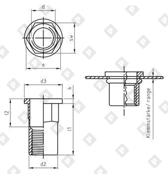 Заклепка-гайка ART 1029 M8x17.5 полушестигранная с цилиндрическим бортиком, нерж. сталь A2 - №3