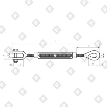 Талреп грузовой открытый 1" x 18" вилка-ухо 4,5 т, оц. сталь - №2