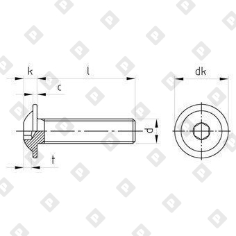 Винт ISO 7380-2 М12x30/30 с полукруглой головкой и прессшайбой, шлиц шестигранник HEX8, нерж. сталь A4 - №4