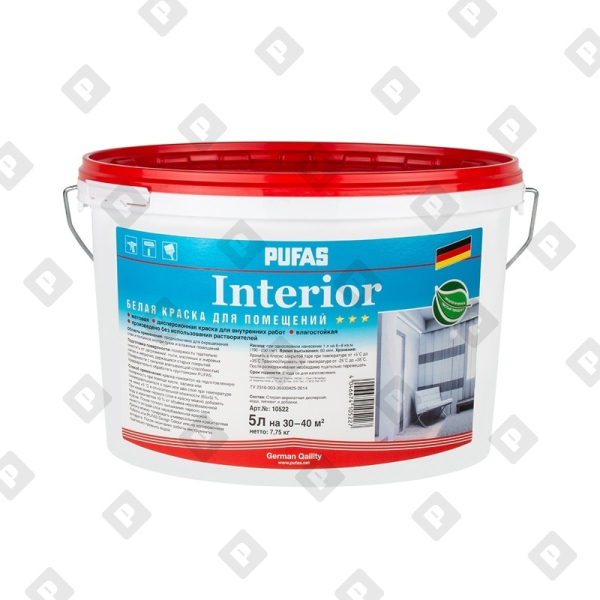 Краска в/д интерьерная Pufas Interior oснова А белая, мороз (5 л) - №1